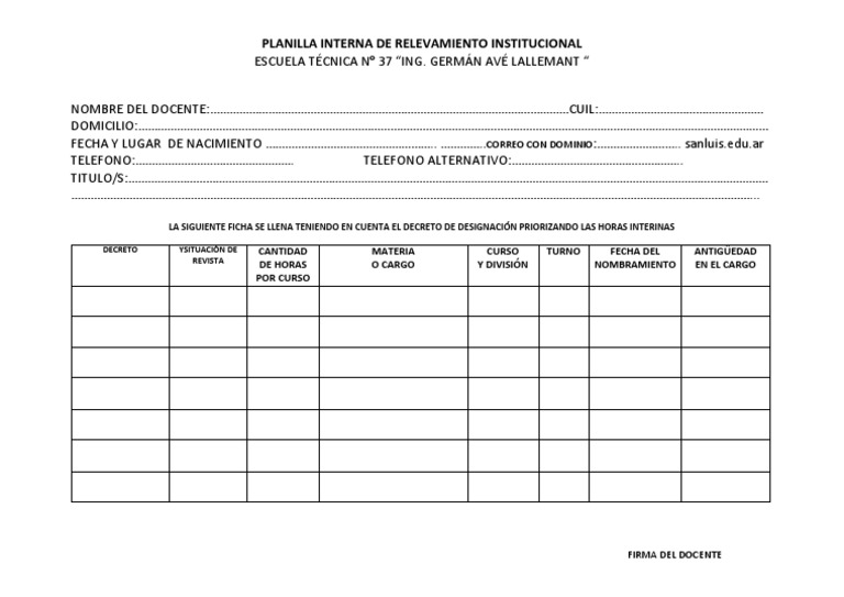 Planilla Interna de Relevamiento PDF