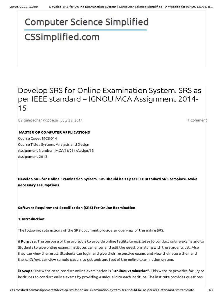 Develop SRS For Online Examination System Computer Science Simplified ...