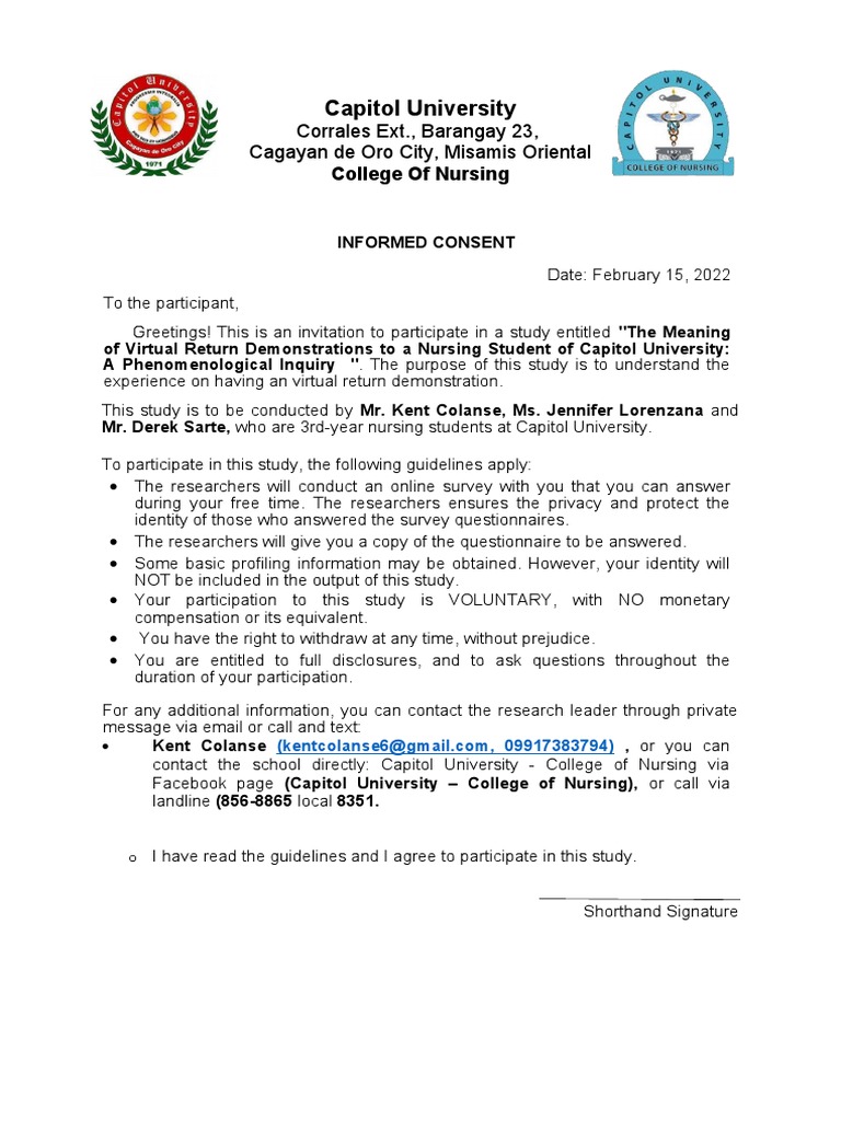 Informed Consent for Nursing Study | PDF