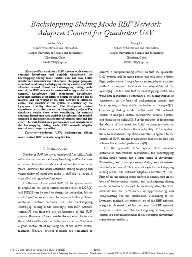 Backstepping Sliding Mode RBF Network Adaptive Control For Quadrotor ...