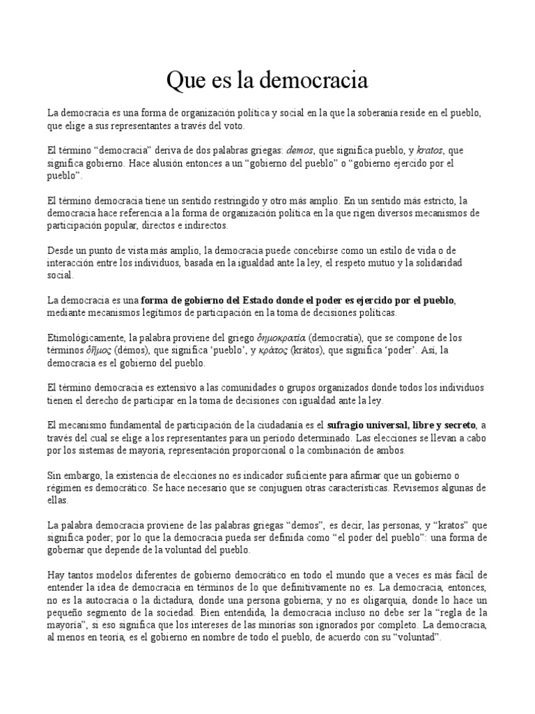 Que Es La Democracia PDF Ideologías políticas Democracia
