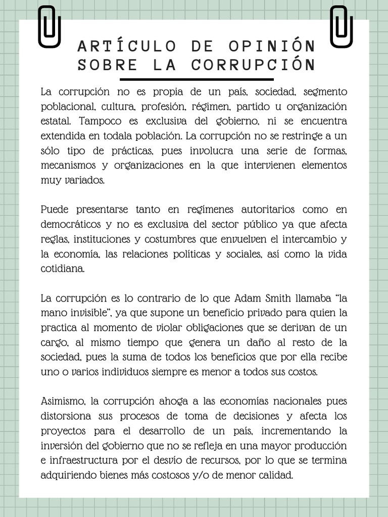 Artículo de Opinión Sobre La Corrupción PDF
