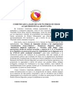 COMUNICADO A RAIZ DE LOS ÚLTIMOS SUCESOS ACAECIDOS EN LA ARAUCANÍA