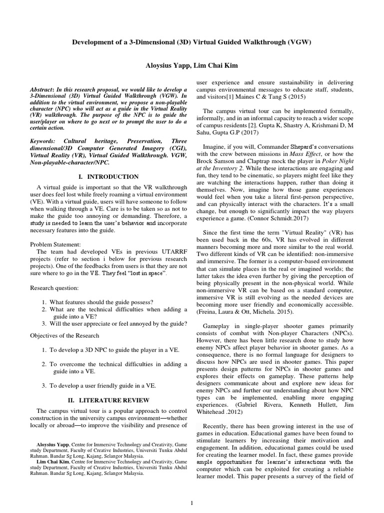 3D Virtual Guided Walkthrough Proposal | PDF | Virtual Reality | 3 D ...