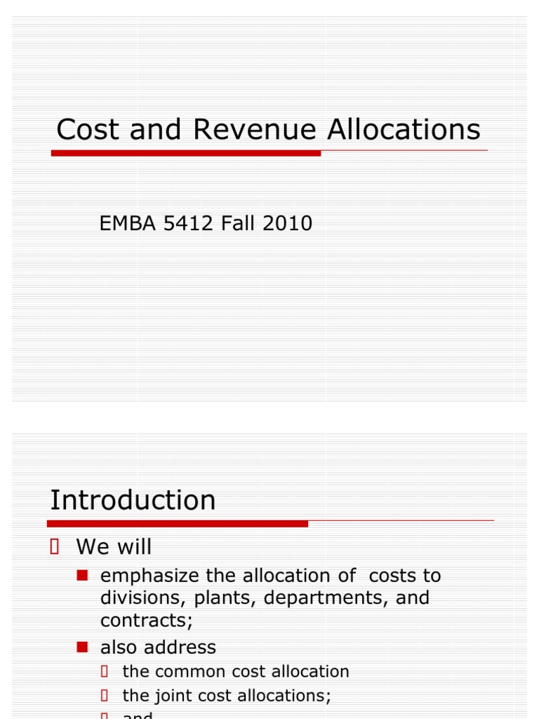 EMBA 5412 Cost and Revenue Allocation PDF Cost Equations
