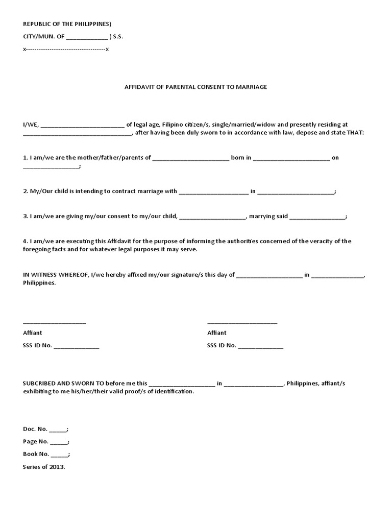 Affidavit of Parental Advice To Marriage | PDF