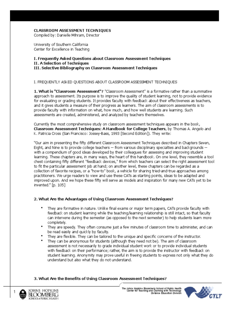 Classroom Assessment Techniques | PDF | Educational Assessment | Teachers