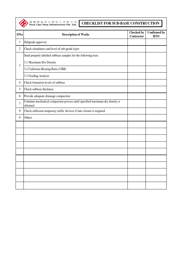 06 Checklist For Subbase Construction | PDF | Technology & Engineering