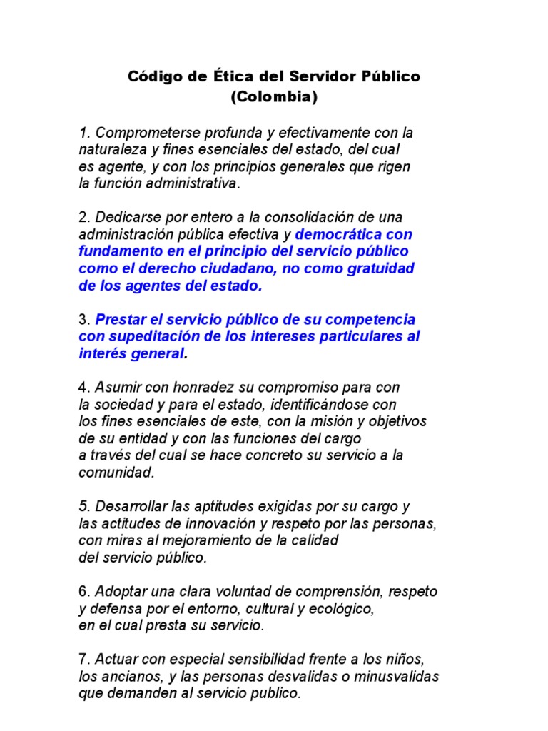Código De ética Del Servidor Público Colombia
