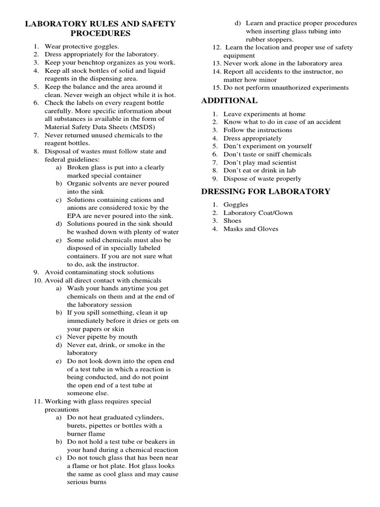 Essential Laboratory Safety Procedures and Rules for Student Chemists