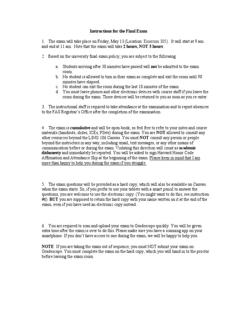 Final Exam Instructions and Guidelines | PDF | Test (Assessment ...