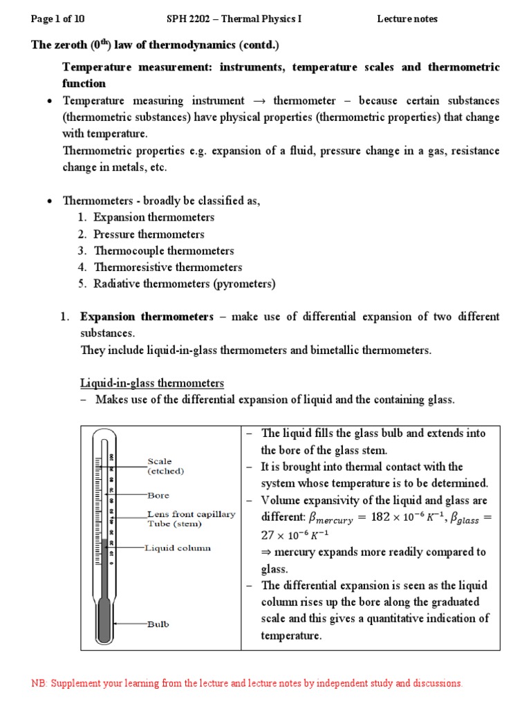 3b Zeroth Law of Thermodynamics PDF Thermometer Thermal Expansion