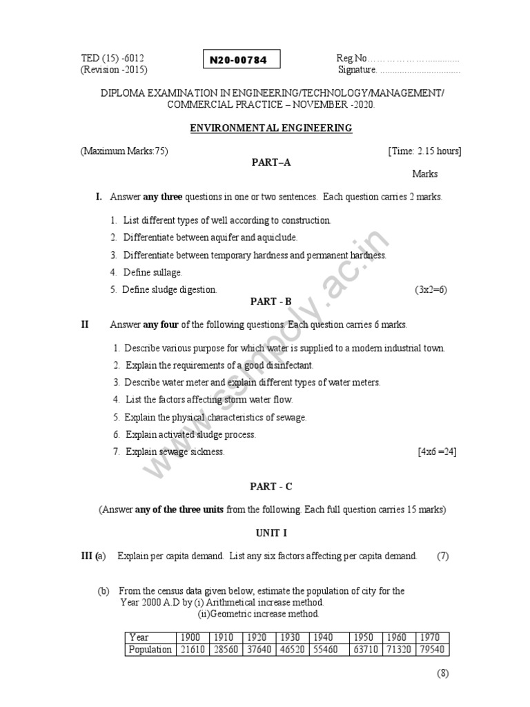 Environmental Engineering Exam Guide | PDF | Sewage | Water