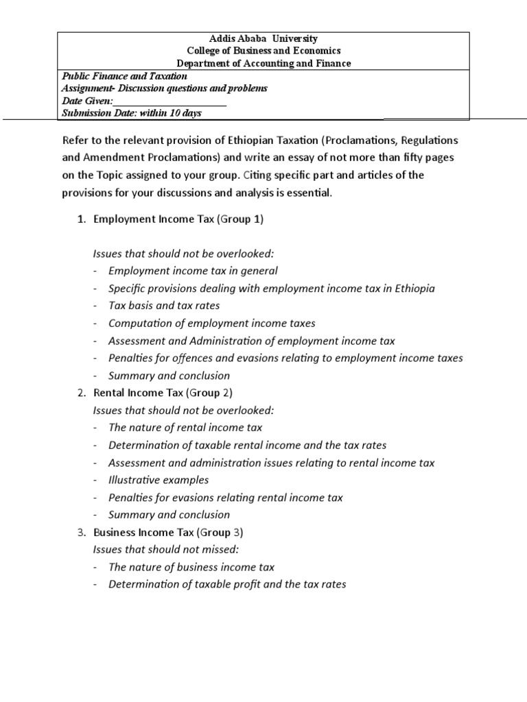 Ethiopian Taxation Assignment Guide | PDF | Taxes | Value Added Tax