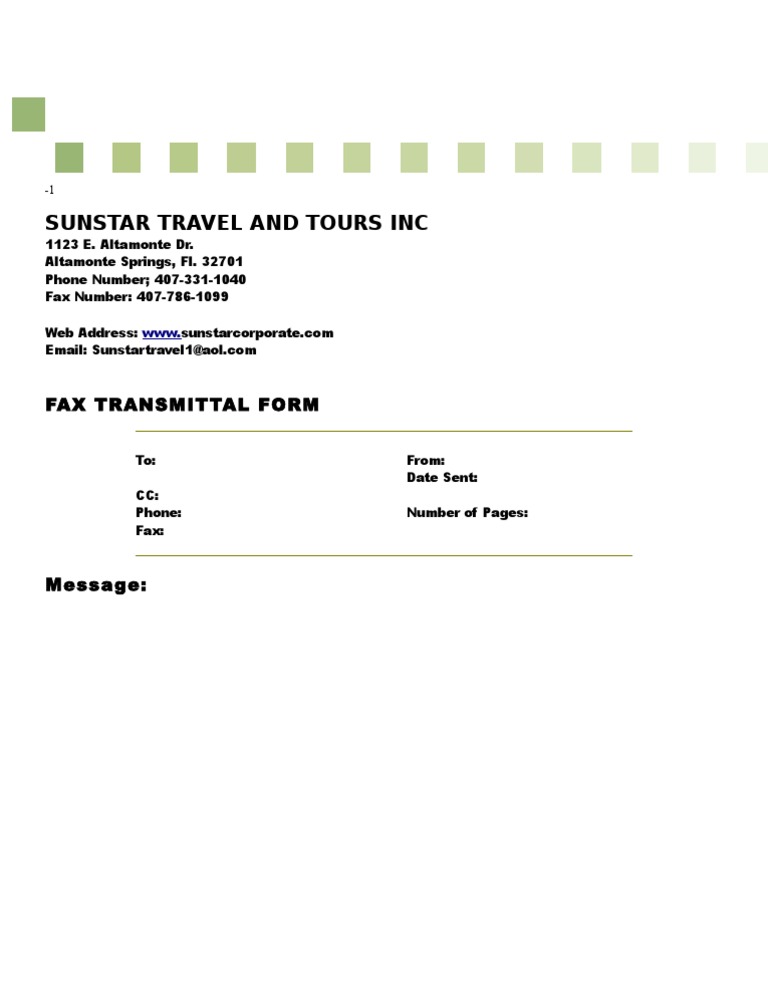 Sunstar Travel and Tours Inc: Fax Transmittal Form | PDF | Law