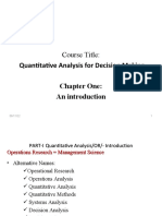 Course Title: Quantitative Analysis For Decision Making: Chapter One: An Introduction