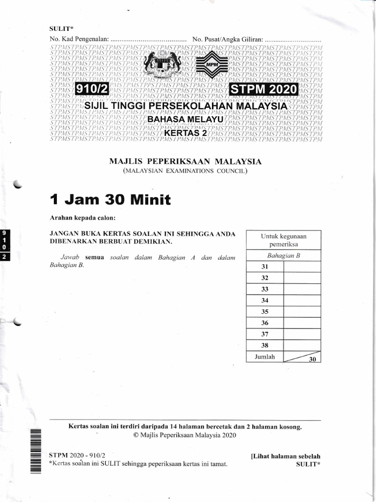 Skema Jawapan BM STPM Sem 2 2020 | PDF