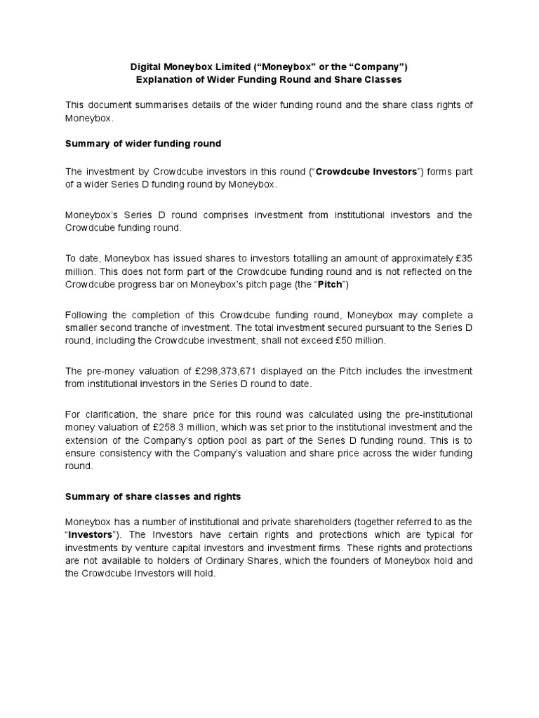 Moneybox Digital Moneybox Limited Share Classes Wider Funding Round