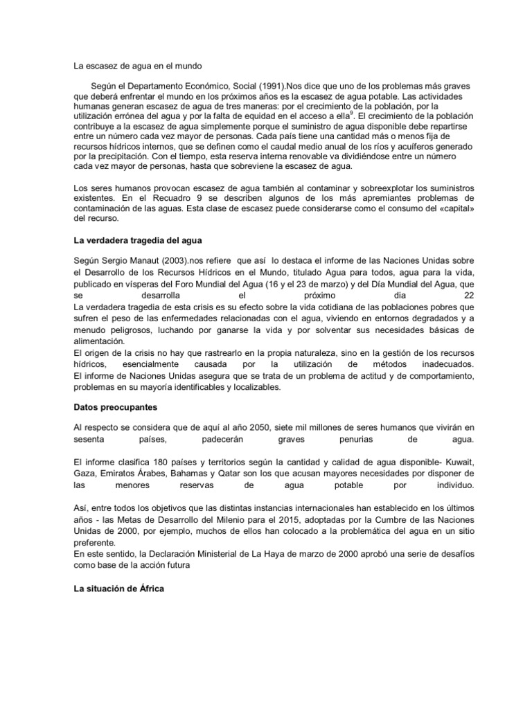 La Escasez de Agua en El Mundo | PDF | Escasez de agua | Suelo
