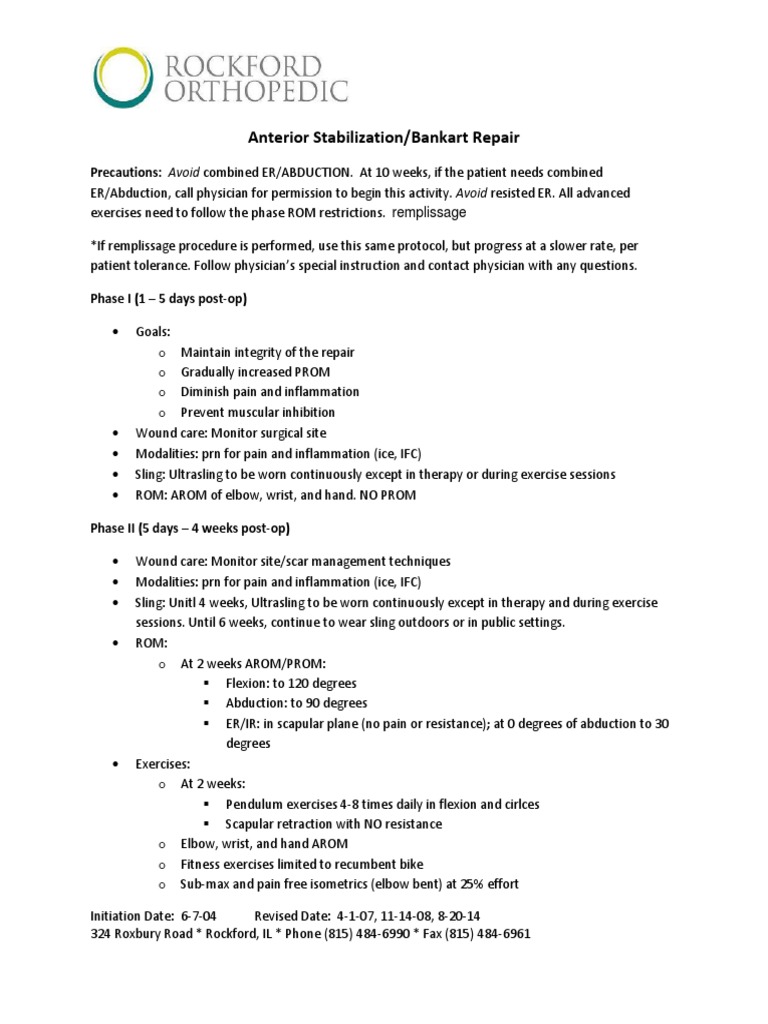 PostOperative Rehabilitation Protocol for Anterior Stabilization