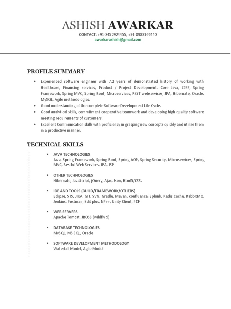 Experienced Java Developer Resume | PDF | Spring Framework ...