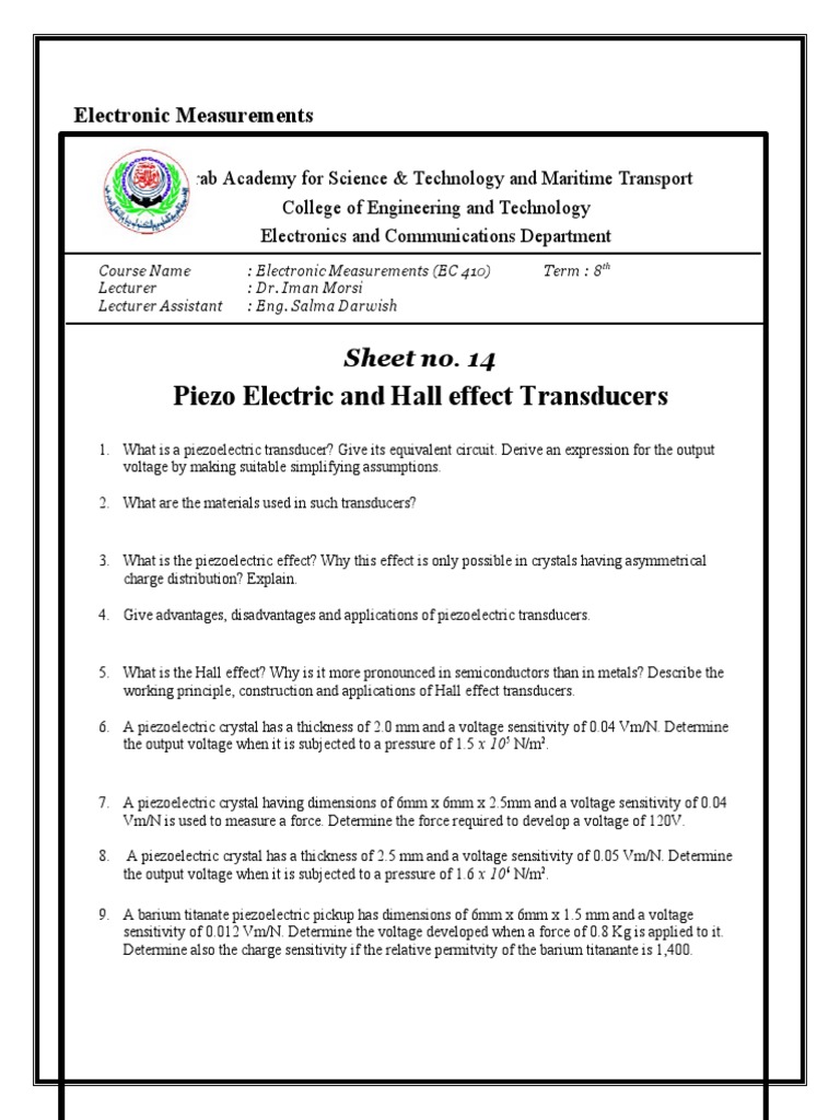 Piezoelectric and Hall Effect Transducers | PDF | Piezoelectricity ...