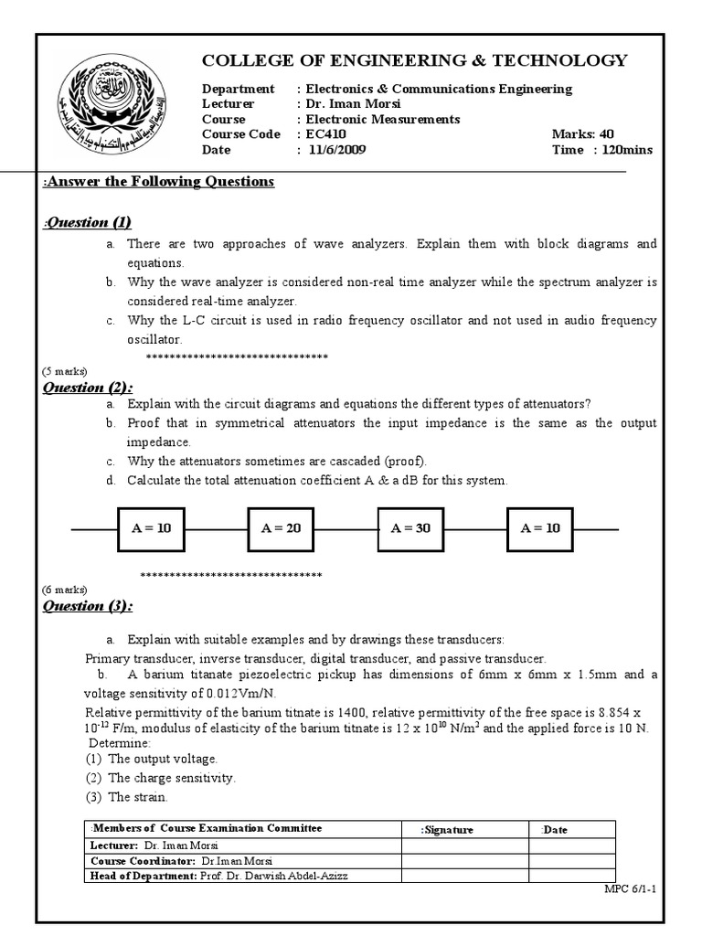 Electronic Measurements Course Exam Guide | PDF | Elasticity (Physics ...