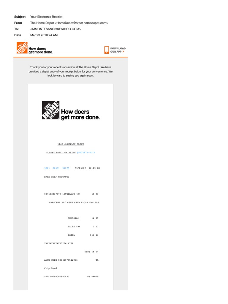 Your Electronic Receipt Mar 23 at 1024 AM Subject From To Date PDF