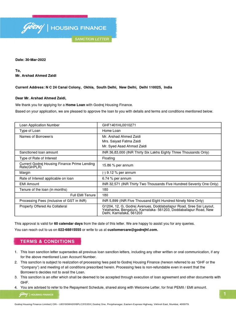 Difference Between Sanction Letter And Loan Agreement