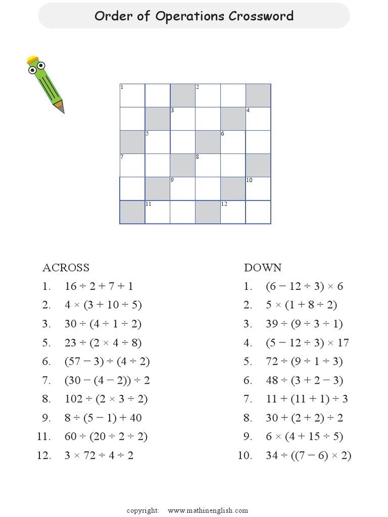 Order Operations 3 Terms Crossword | PDF | Word Puzzles | Puzzles