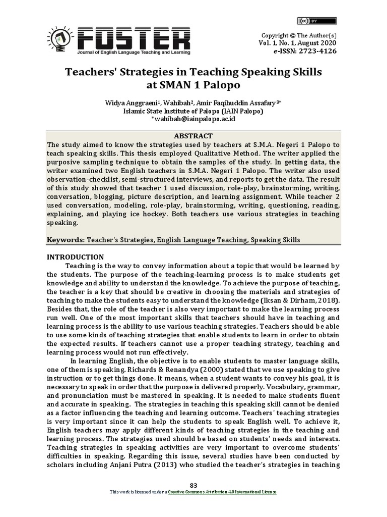 Teachers Strategies in Teaching Speaking 1ab7c56c | PDF | Teachers ...