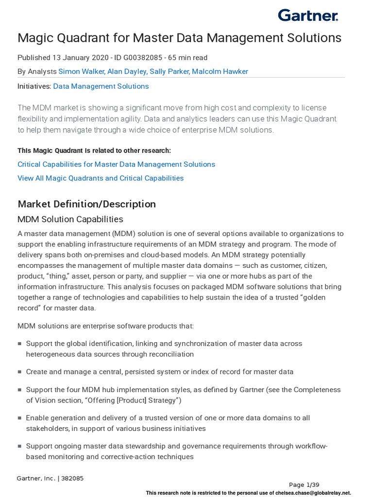 Magic Quadrant For Master Data Management Solutions 2020 | PDF | Ibm ...