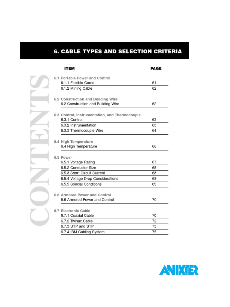 Cable Types and Selection Criteria 6.1 Portable Power and Control
