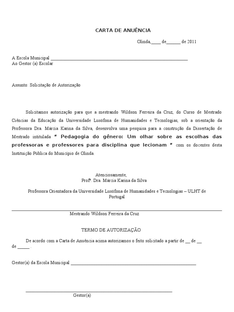 CARTA DE ANUÊNCIA