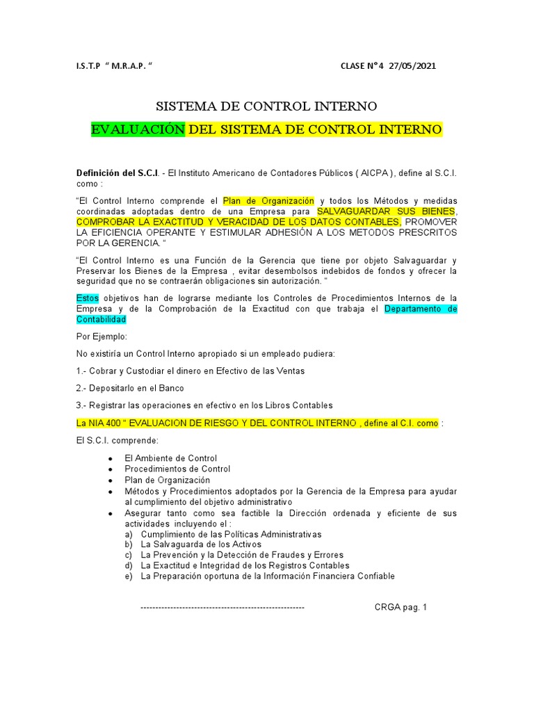 Clase 4 y 5 Auditoria Sistema Control Interno Auditoria | PDF ...