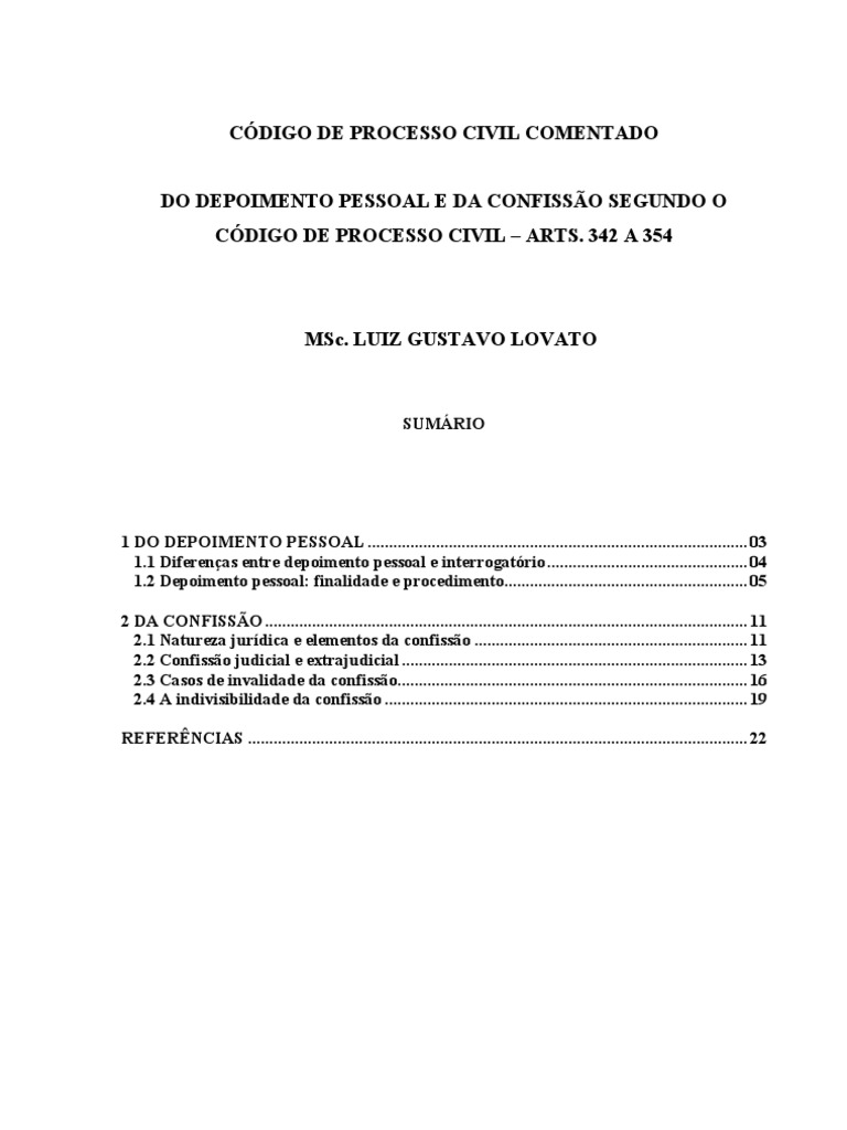Cpc Comentado Arts 342 A 354 Confiss o Direito Prova Direito 