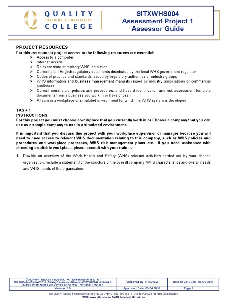 WHS System Assessment Project Guide | PDF | Occupational Safety And ...