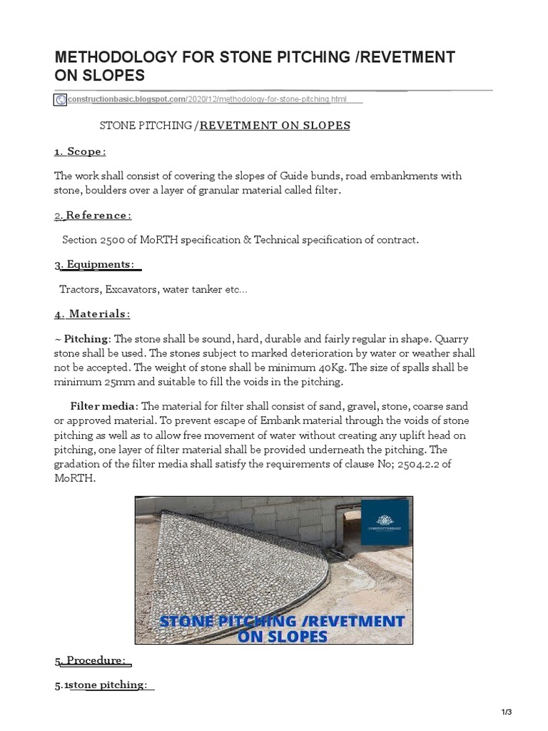 Methodology For Stone Pitching Revetment On Slopes PDF Civil Engineering Economic Sectors