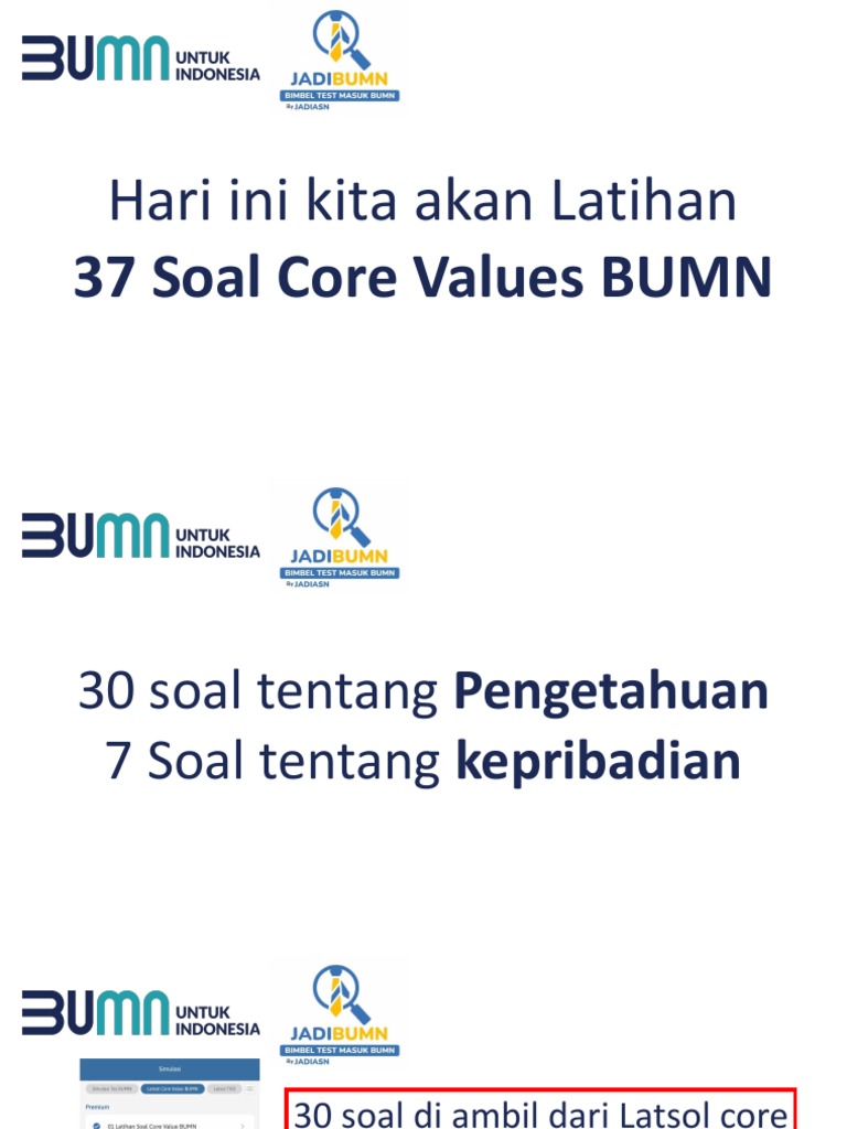 Hari Ini Kita Akan Latihan: 37 Soal Core Values BUMN | PDF