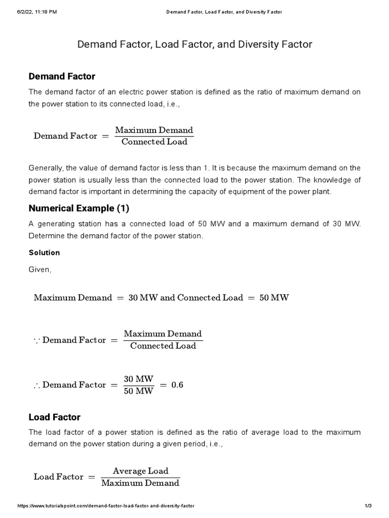Demand Factor, Load Factor, And Diversity Factor PDF