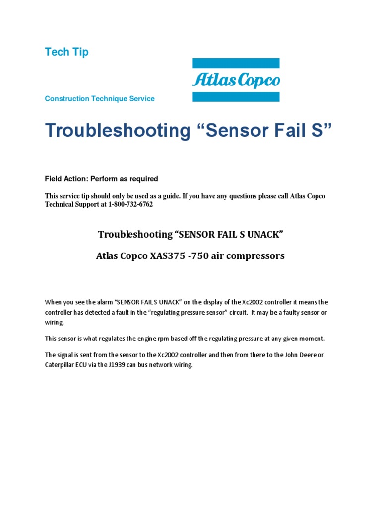 ATLAS COPCO TECH TIPTroubleshooting Sensor S Fail PDF