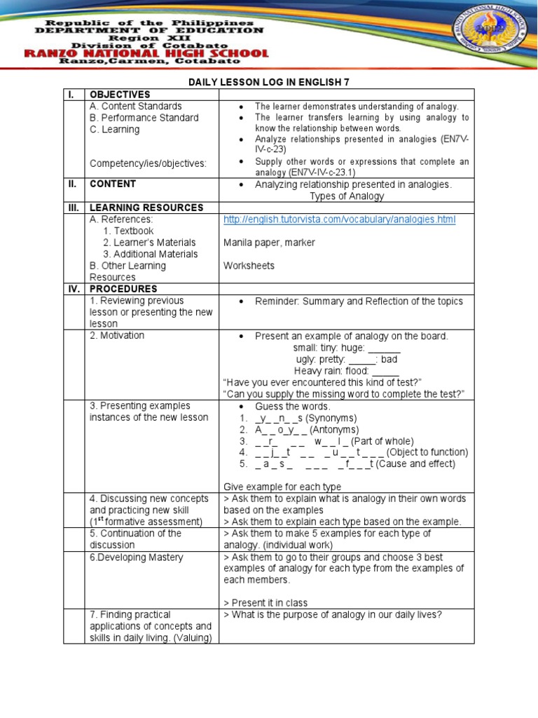 English 7 Lesson on Analogies | PDF | Analogy | Learning