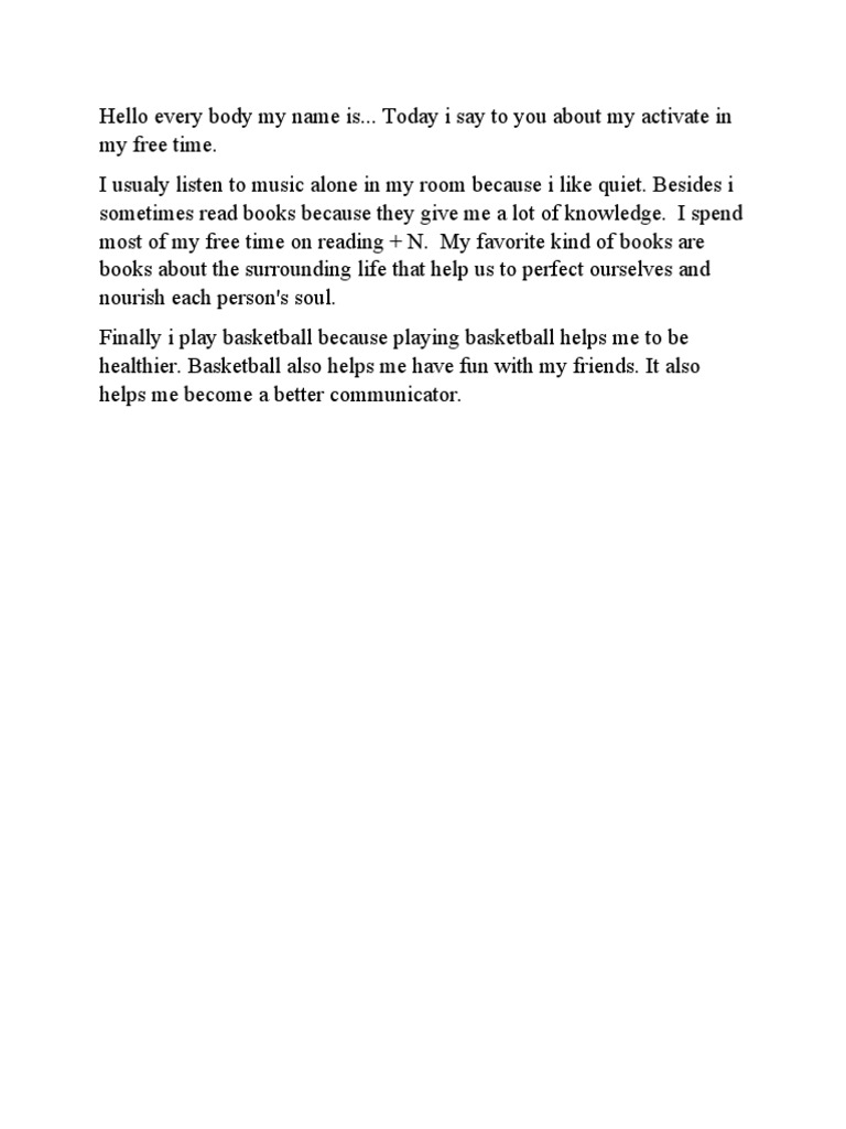 Write About Your Free Time Activities 1 PDF