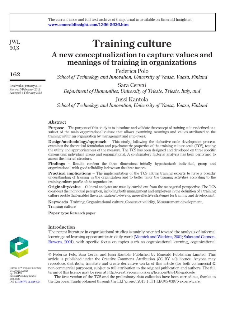 Training Culture A New Conceptualization To Capture Values and
