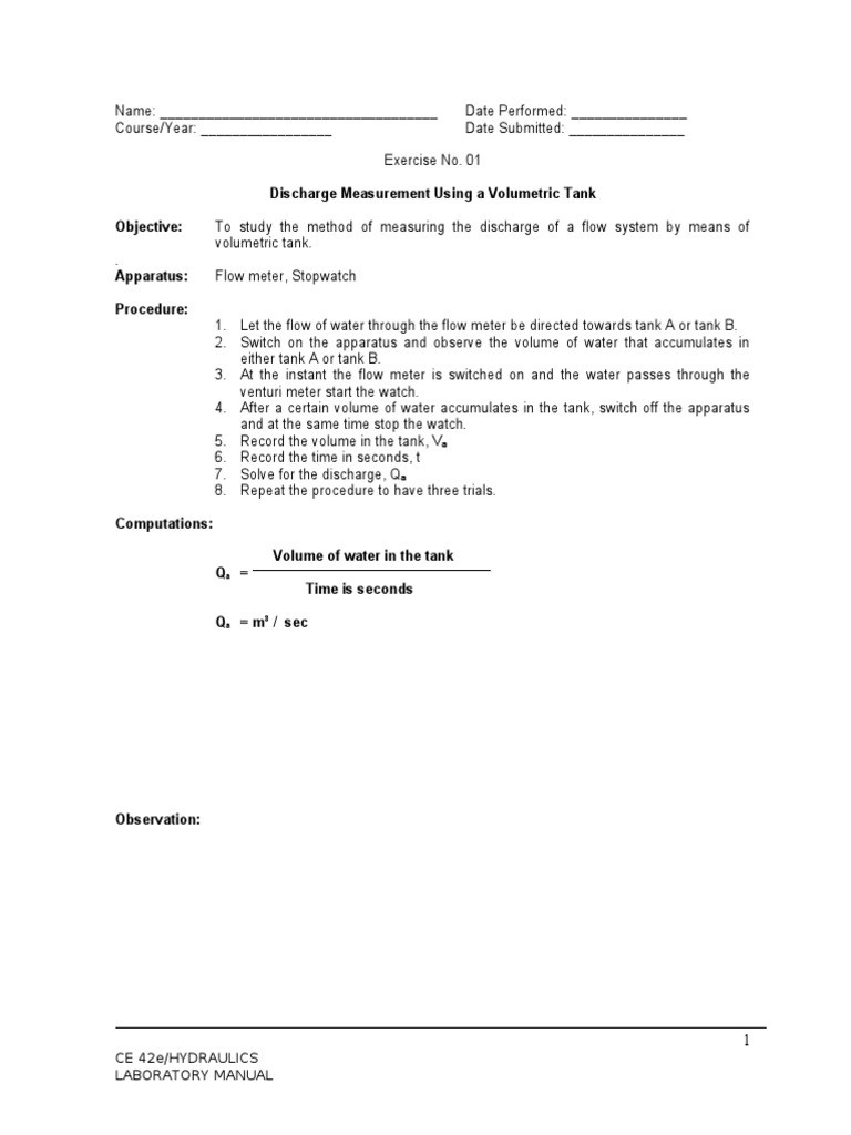 Hydraulics Lab Manual PDF Pump Discharge (Hydrology)