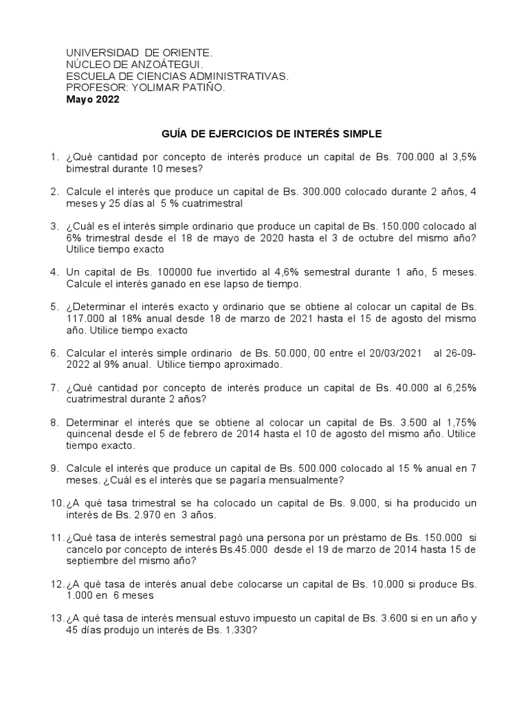 Guia de Interès Simple | PDF | Interés | Tasas de interés