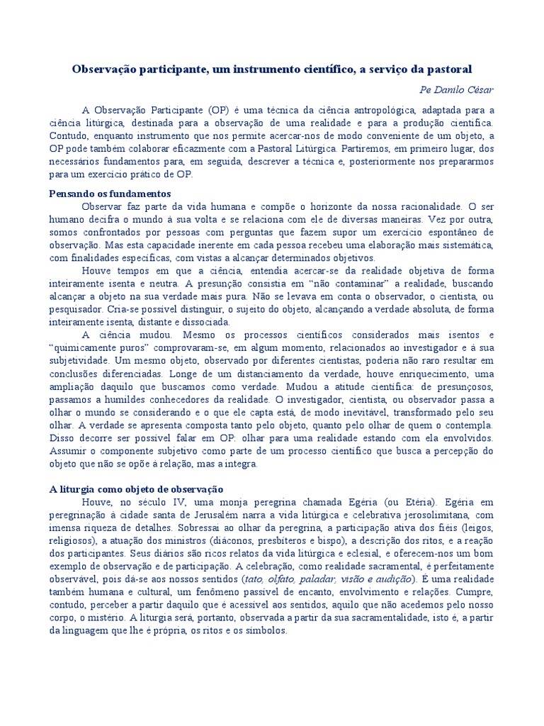 Técnica Da Observação Participante | PDF | Science | Realidade