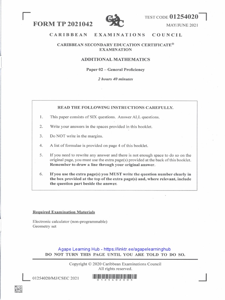 Csec Add Maths 2021 Paper 2 | PDF