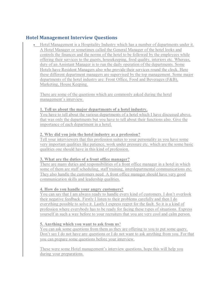 Hotel Interview Competence Human Resources Interview