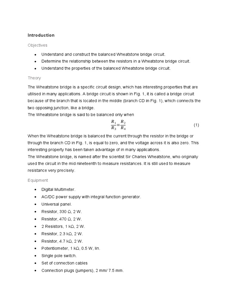 Wheatstone Bridge Experiment Report | PDF | Resistor | Electrical Network
